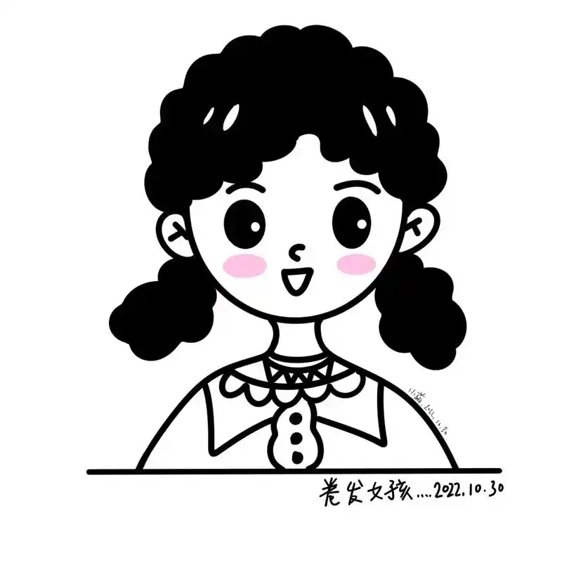 简笔画——《卷发女孩》#创作灵感 卷发女孩简笔画步骤图,跟着 - 抖音