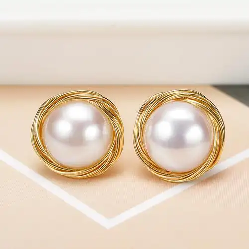 雨珠宝天然淡水珍珠耳钉简约时尚耳坠555mm近正圆s925纯银