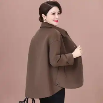 羊毛绒大衣女装秋冬天穿的双面呢短款呢子毛呢外套咖啡色m95105斤左右