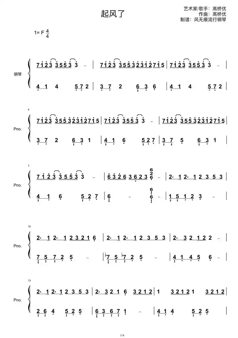 《起风了》简谱.这首歌让我想起了一件事.
