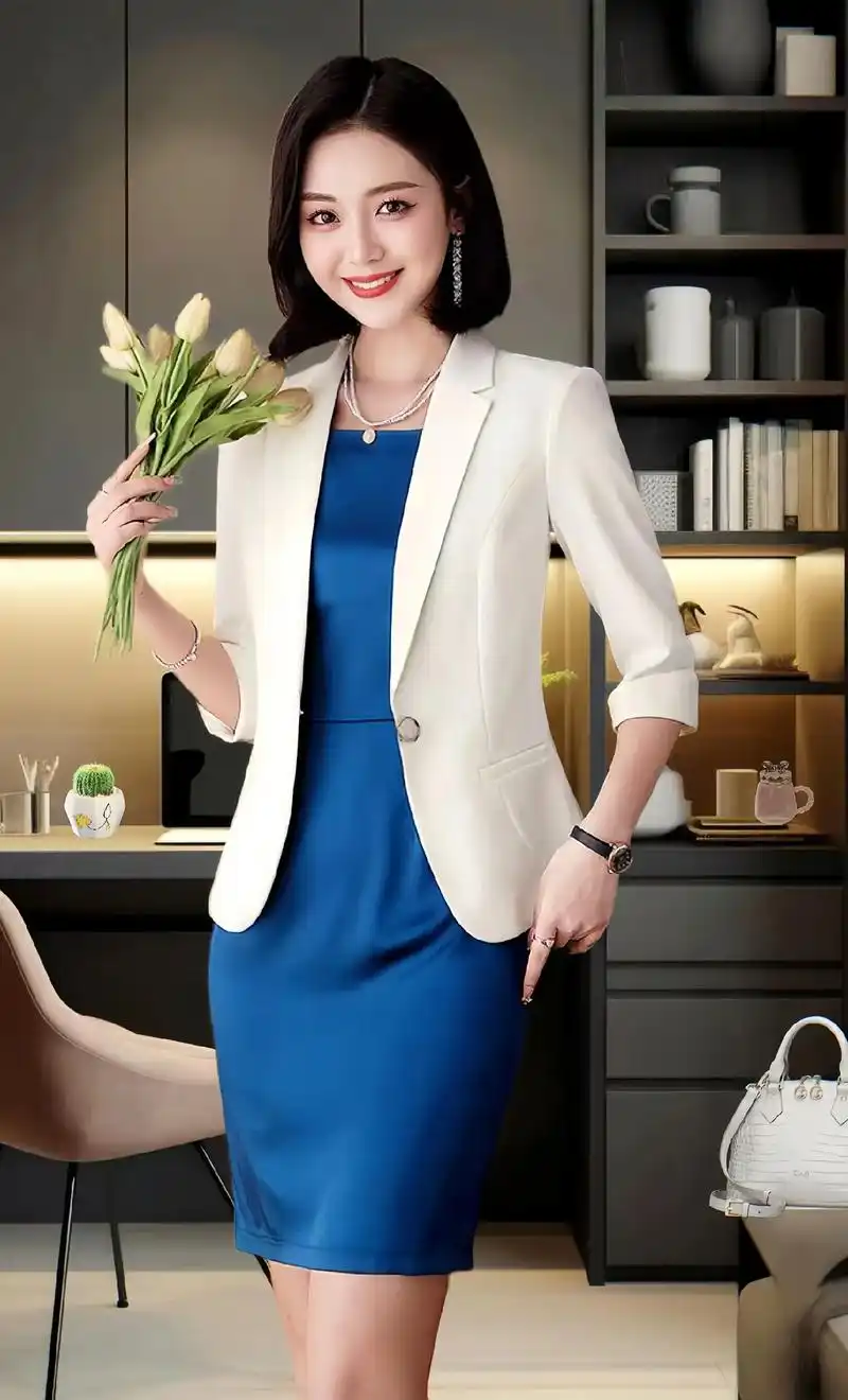 白色七分袖西装外套女春夏职业套裙小个子正装名媛高端气质女神范