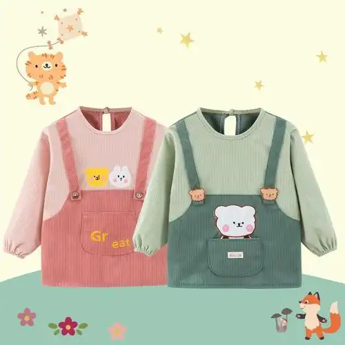 智扣宝宝罩衣秋冬吃饭防水防脏围兜男女孩洋气反外穿长袖新款儿童围裙