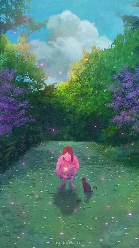 一人一猫,宁静相伴,温馨唯美的画面 ~ 插画jjaejji