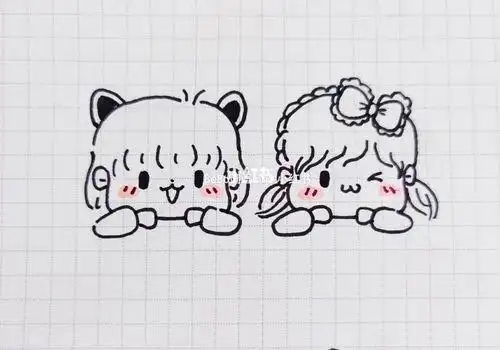 三人闺蜜装简笔画超甜闺蜜简笔画现在我们一起穿校服长大我们一起穿婚