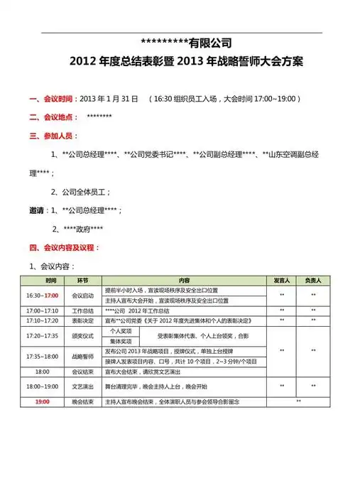 公司20xx年度表彰大会方案流程.doc