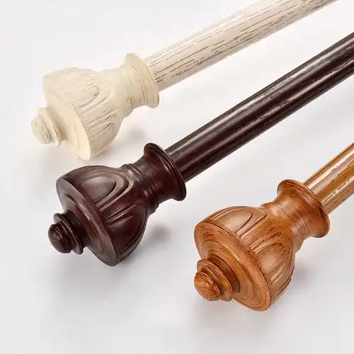 新中式木纹罗马杆加厚铝合金仿古窗帘杆侧装顶装导轨静音窗帘轨道