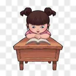 手绘卡通小女孩认真看书复习免抠元素