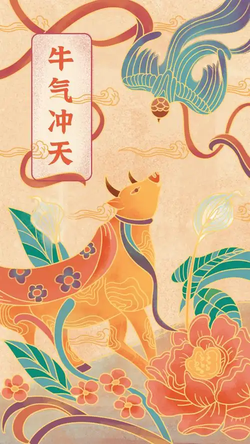 牛气冲天牛年春节新年海报壁纸
