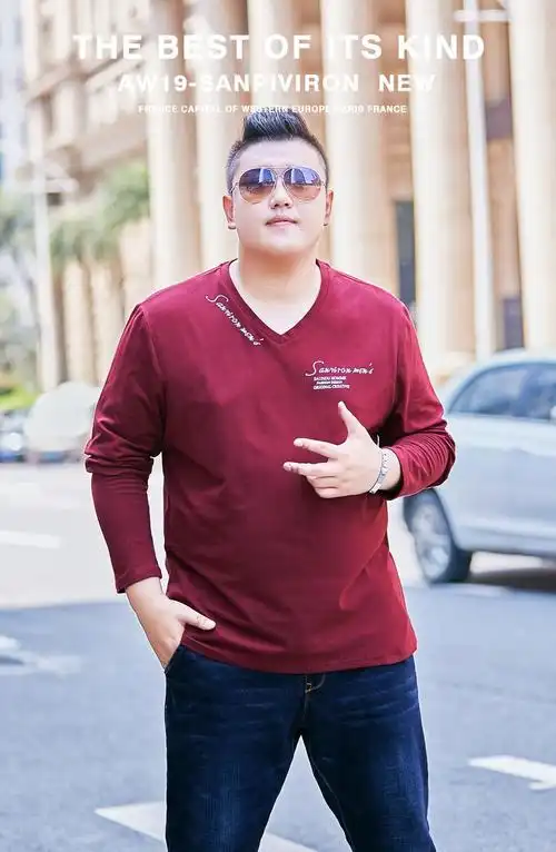 2019秋冬肥胖男装加肥加大码长袖t恤胖子宽松男士超大号上衣体恤肥人