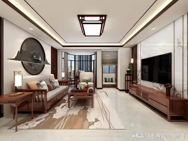 二层的客厅是中式与现代风格的结合,打造新中式的装修风格,家居配色也