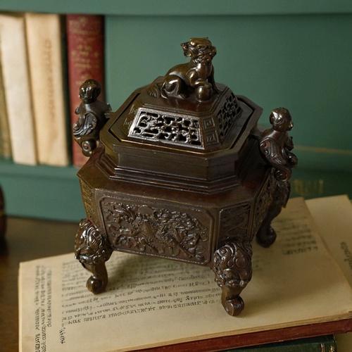 纯铜麒麟四方香薰炉香炉家居室内香道用品盘香仿古大明宣德炉