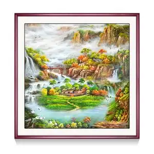 客厅山水画风水靠山招财油画图片