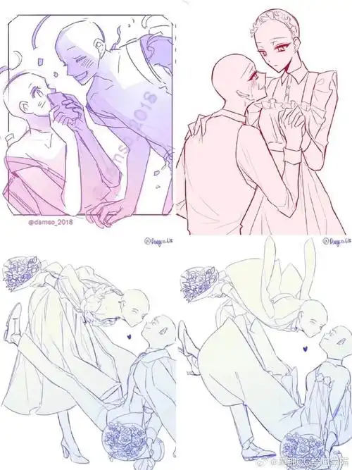 绘画超话#绘画参考##绘画素材#情侣贴贴