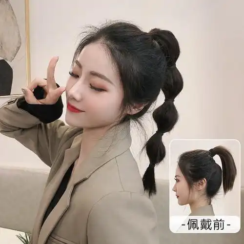 抓夹式网红灯笼泡泡辫子 假发女短款自然高马尾麻花辫逼真假发尾