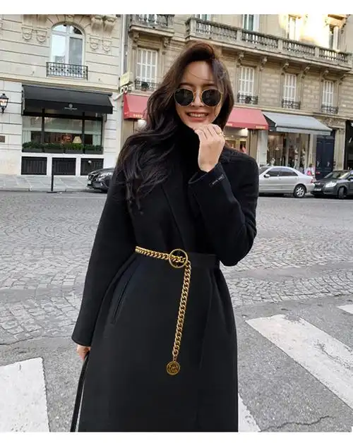 紫心竹宽腰带女链条装饰西装大衣ins潮配毛衣裙子复古时尚金属皮带