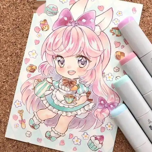 马克笔q版 | 小白也能临摹的简单动漫人物手绘素材