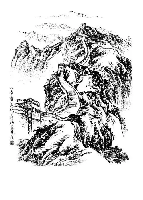 扇面,白描山水画稿,国画白描山水,白描山水线稿,白描山水画线描图片