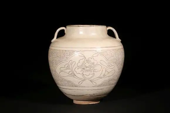 宋磁州窑花卉双耳罐