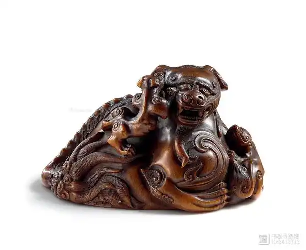 【明末 犀角雕太狮少狮杯】犀角雕鸟形杯【犀牛角雕件】