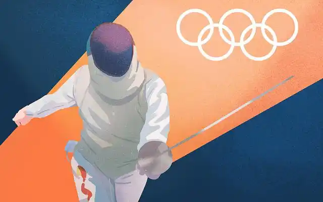 手绘东京奥运会击剑项目比赛运动员比赛场景插画东京奥运会插画