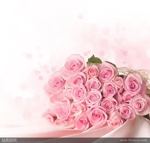 粉色玫瑰花束浪漫情人节鲜花背景粉色光斑粉色丝绸情人节背景浪漫唯美