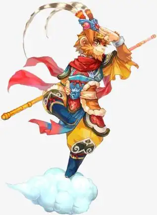 在整个配色上使用多种颜色作为基础色调,设计了腾云驾雾的孙悟空