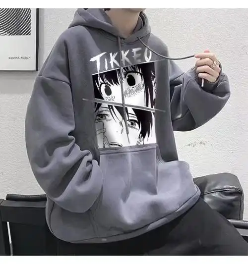 帽卫衣男春季男装百搭加肥加大码宽松休闲潮流胖子ins动漫印花头像