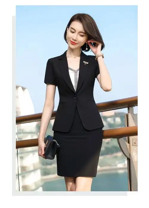 西装套装裙两件套西装套裙女时尚短袖夏季气质薄款工作服职业西服正装