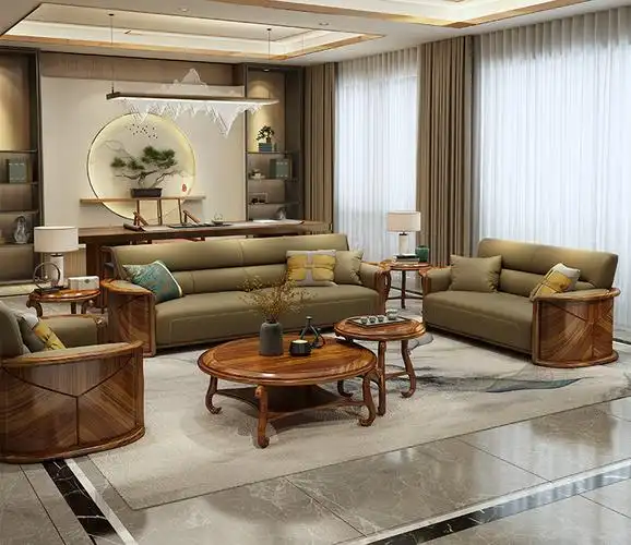 乌金木皮沙发头层牛皮厚皮北欧客厅简约现代新中式实木沙发组合 四人