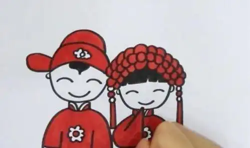彩色中式婚礼简笔画怎么画简单帅气中式婚礼简笔画步骤画法