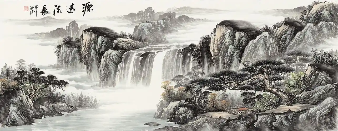 源远流长国画山水画横幅字画原作微喷复制宣纸画心国画