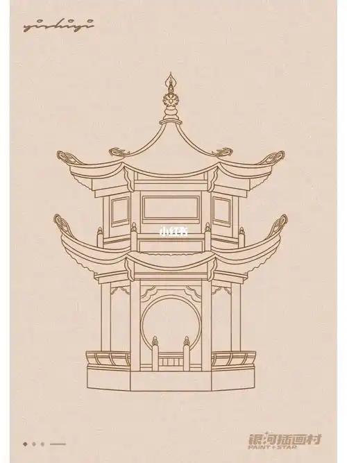 国风线性插画古风建筑线稿练习