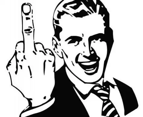 西装革履的男人表现出中指