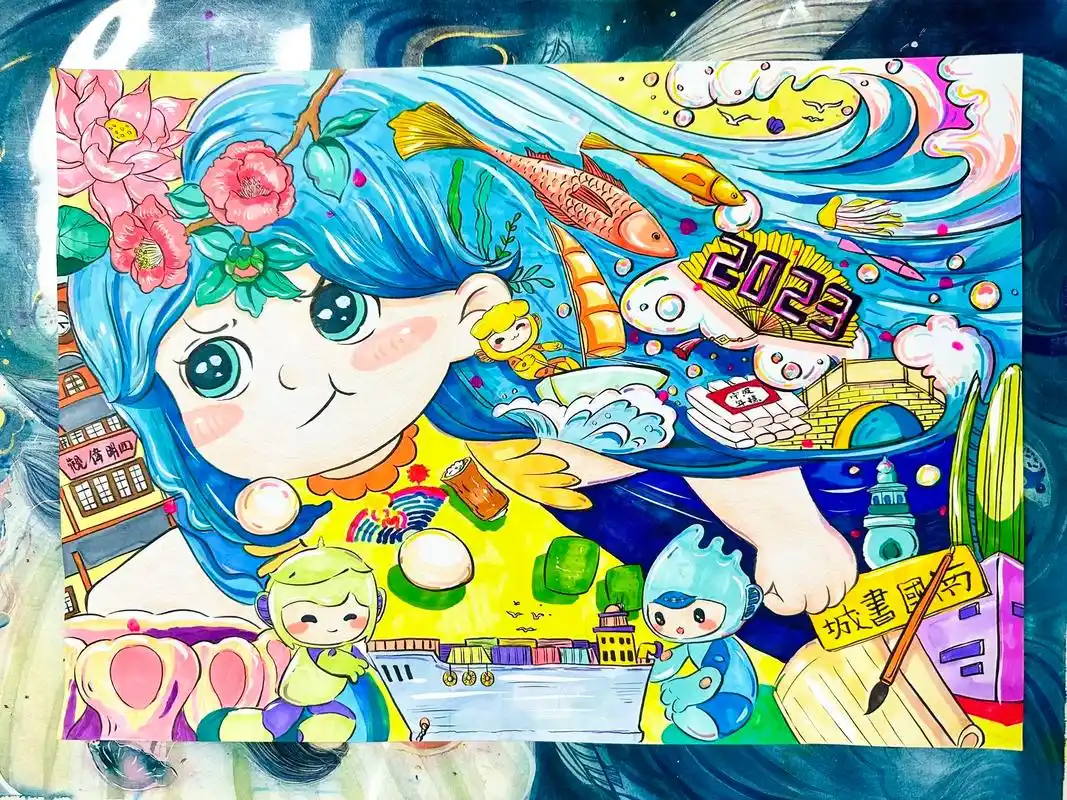 杭州亚运绘画.#少儿美术教育 #一起学画画 #杭州亚运会#马 - 抖音