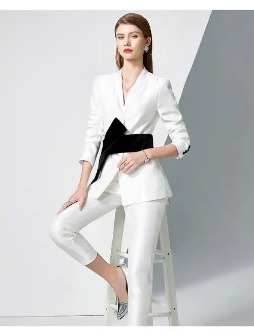 jme2021新款感正装时尚西服套装女春季气质女神范白色西装西装西裤五