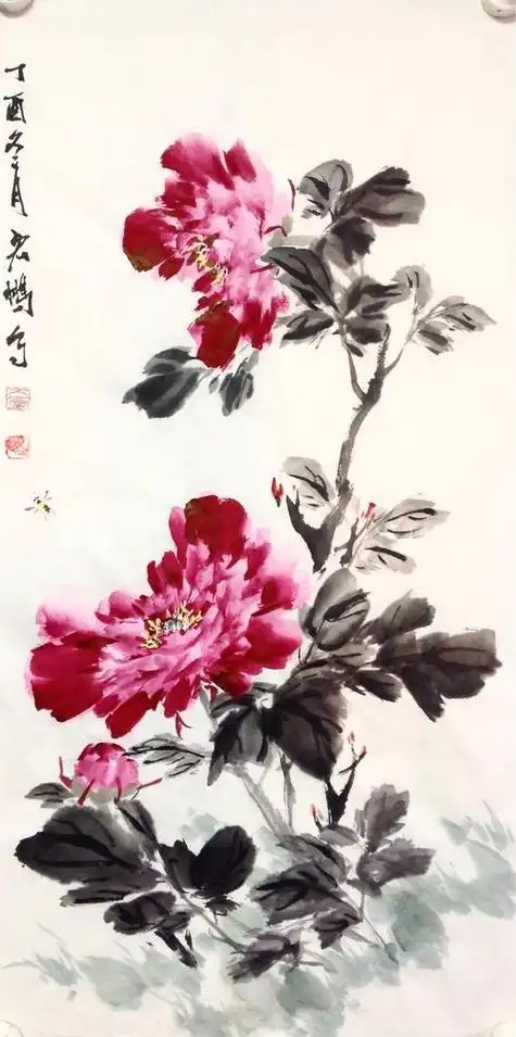 秋画大写意牡丹老师示范牡丹国画,用写意画出灵动的立体感,学习两招
