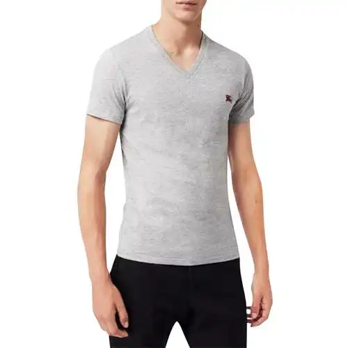 刺绣logo纯棉灰色v领男士短袖t恤 男装 上衣 burberry/博柏利 巴宝莉