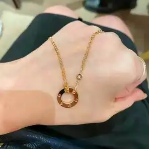 cartier/卡地亚 圆饼单圈love两钻项链 18k金 圆环吊坠双链锁骨链