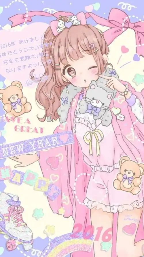 iphone壁纸电脑壁纸插画文字动漫平铺萌物软妹少女心粉色卡通可爱人物