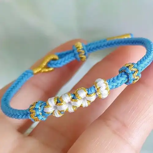 纯手工编织桃花结手链可穿桃花四叶草大孔饰品转运红绳女闺蜜手绳