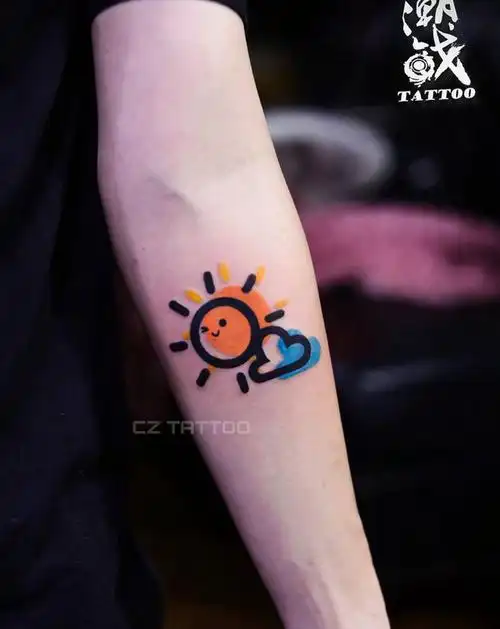 小太阳纹身图片_手臂new school纹身图案