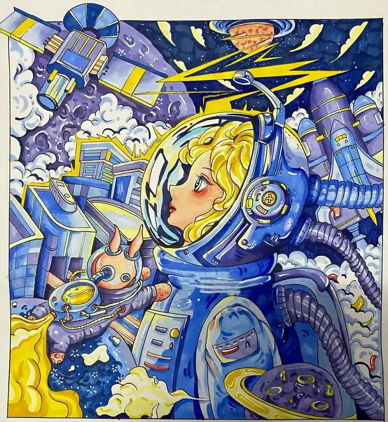 科幻主题绘画#科幻画 #科幻画作品 #科幻主题儿童画 #绘画 - 抖音