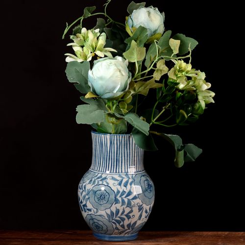 景德镇手绘青花复古缠枝棒槌瓶 手工陶瓷花瓶 桌面插花花器