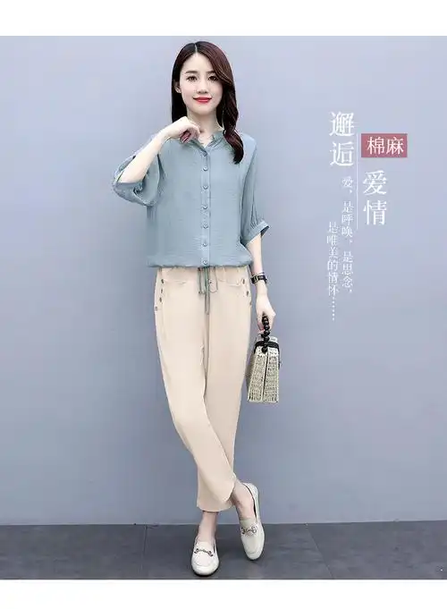 棉麻套装女夏装2024新款韩版宽松显瘦气质洋气减龄时尚亚麻两件套