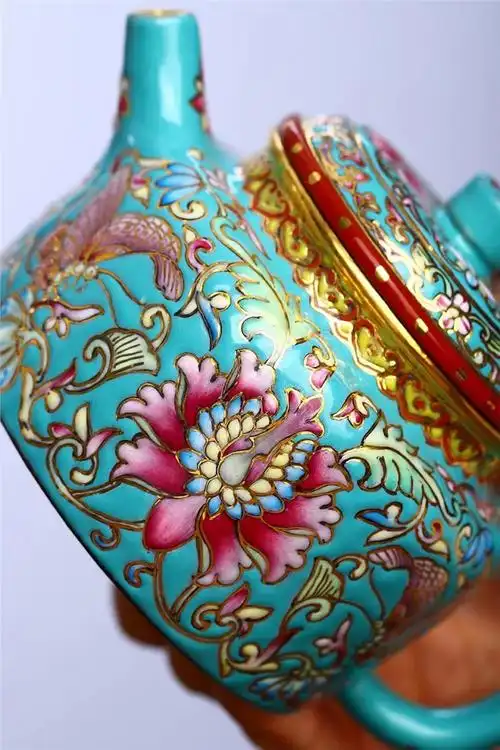 周龙华紫砂壶价格|真品手制珐琅彩德钟壶紫玉金砂240cc