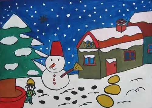 儿童画6张可爱的卡通小雪人幼儿简笔画冬天雪景简笔画图片冬天来了简