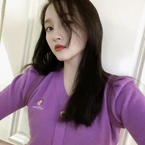 2020年春夏关晓彤同款紫色泡泡袖短袖毛衣女小雏菊图案针织衫上衣