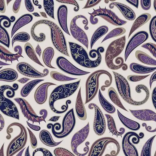 抽象的复古图案与装饰花朵, 叶子和佩斯利螺旋花纹在东方风格