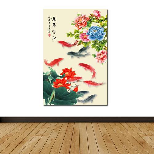 年年有余九鱼图海报客厅厨房吉庆装饰画九鱼图风水招财贴画挂画
