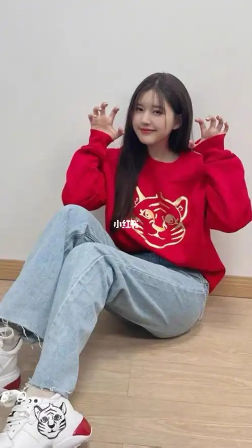 赵露思同款虎年红色卫衣
